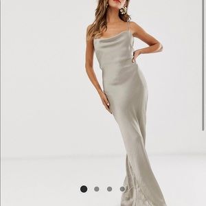 ASOS - High shine - lace up back silk cowl neck gown